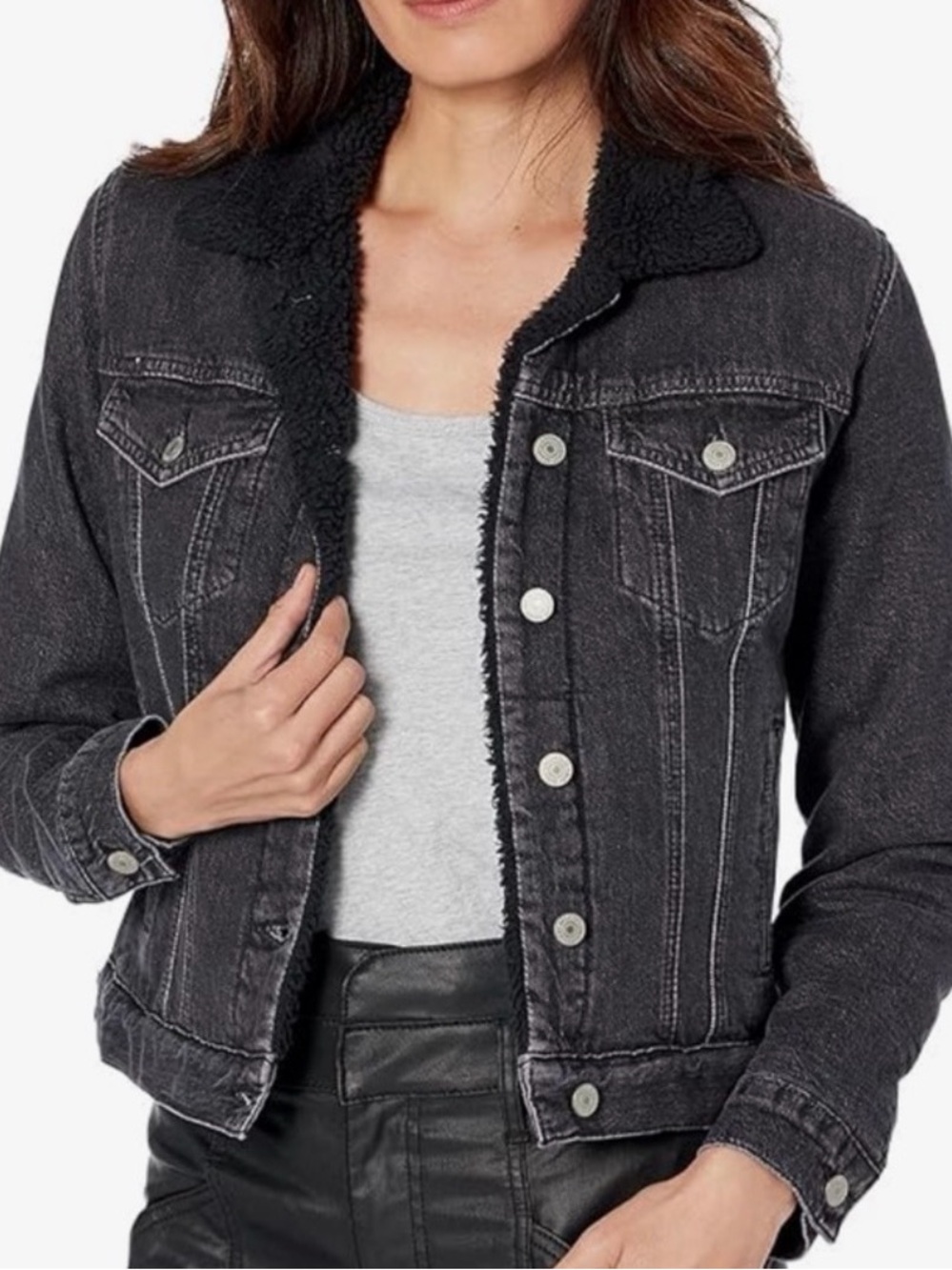 Lucky Brand Black Sherpa-Lined Denim Jacket